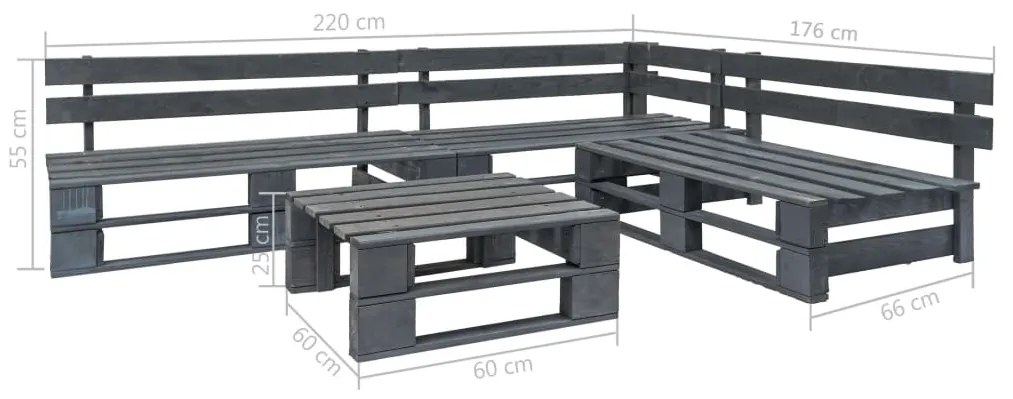 Set mobilier de gradina din paleti, 4 piese, gri, lemn Gri, 4