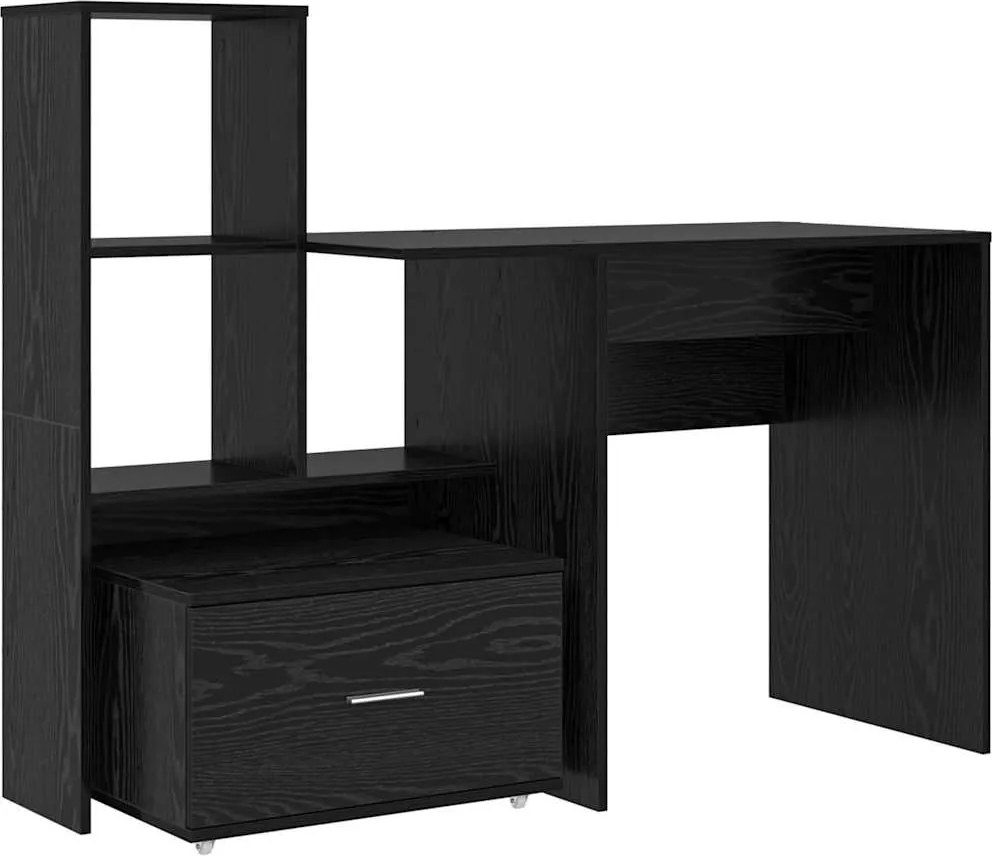 vidaXL Birou cu raft Stejar Negru 131,5 x 50 x 106,5 cm Lemn compozit