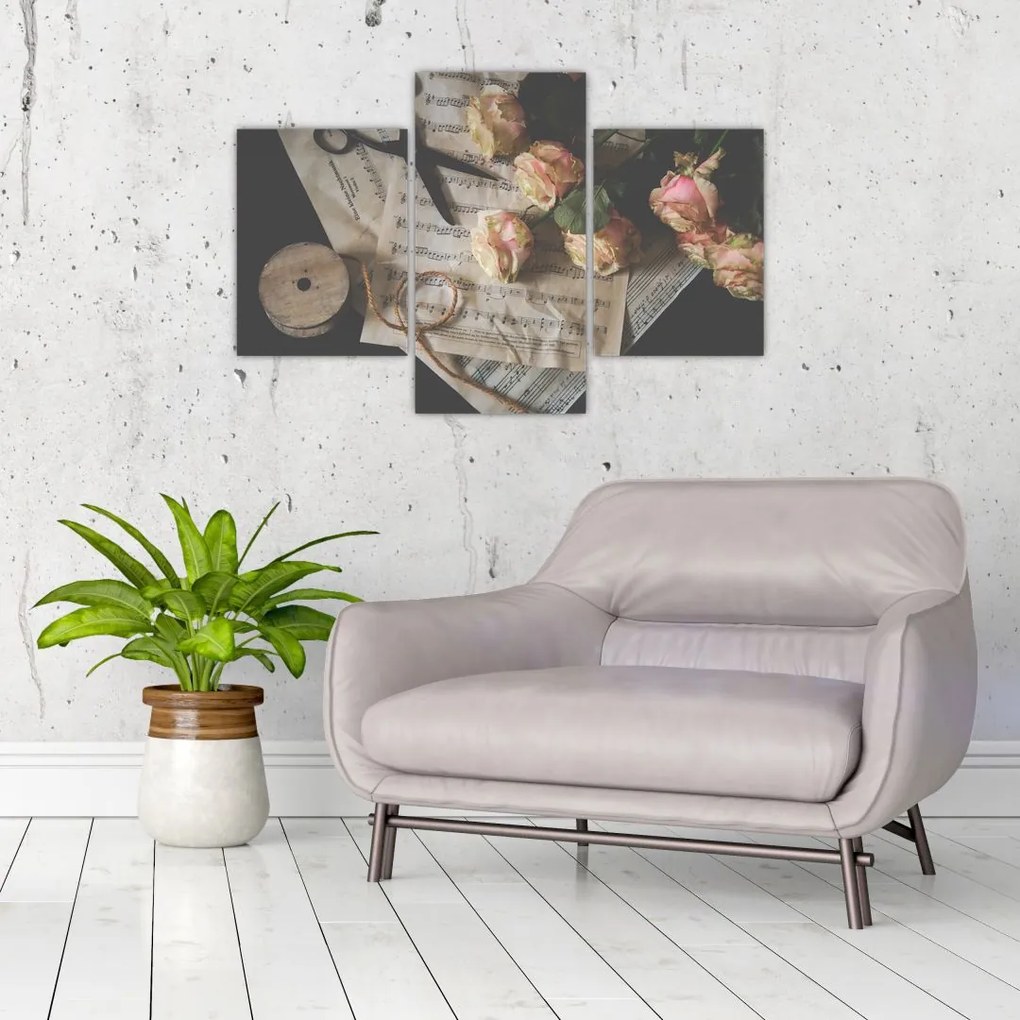 Tablou cu note muzicale și trandafiri (90x60 cm)