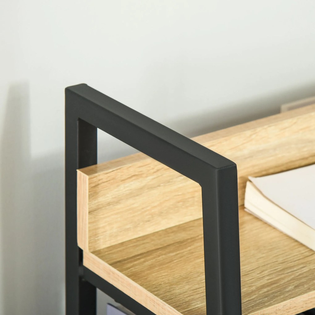 HOMCOM Bibliotecă bibliotecă de stil industrial înclinat 5 Niveluri 70L x 35l x 150H cm Culoare lemn stejar deschis Negru | Aosom Romania