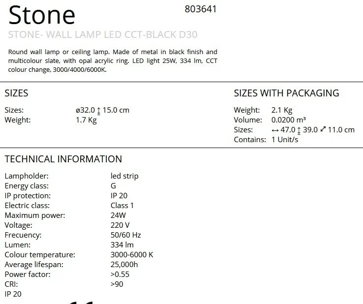 Aplica de perete sau tavan LED Stone D30