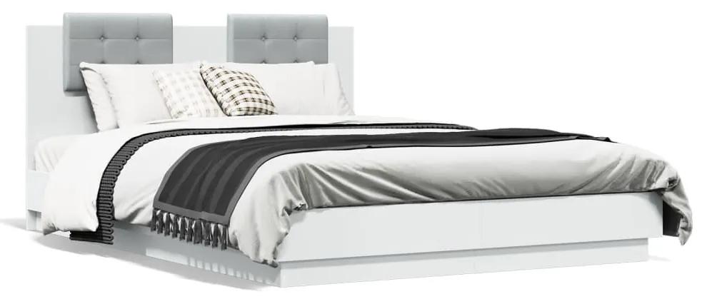 3210010 vidaXL Cadru de pat cu tăblie și lumini LED, alb, 140x200 cm
