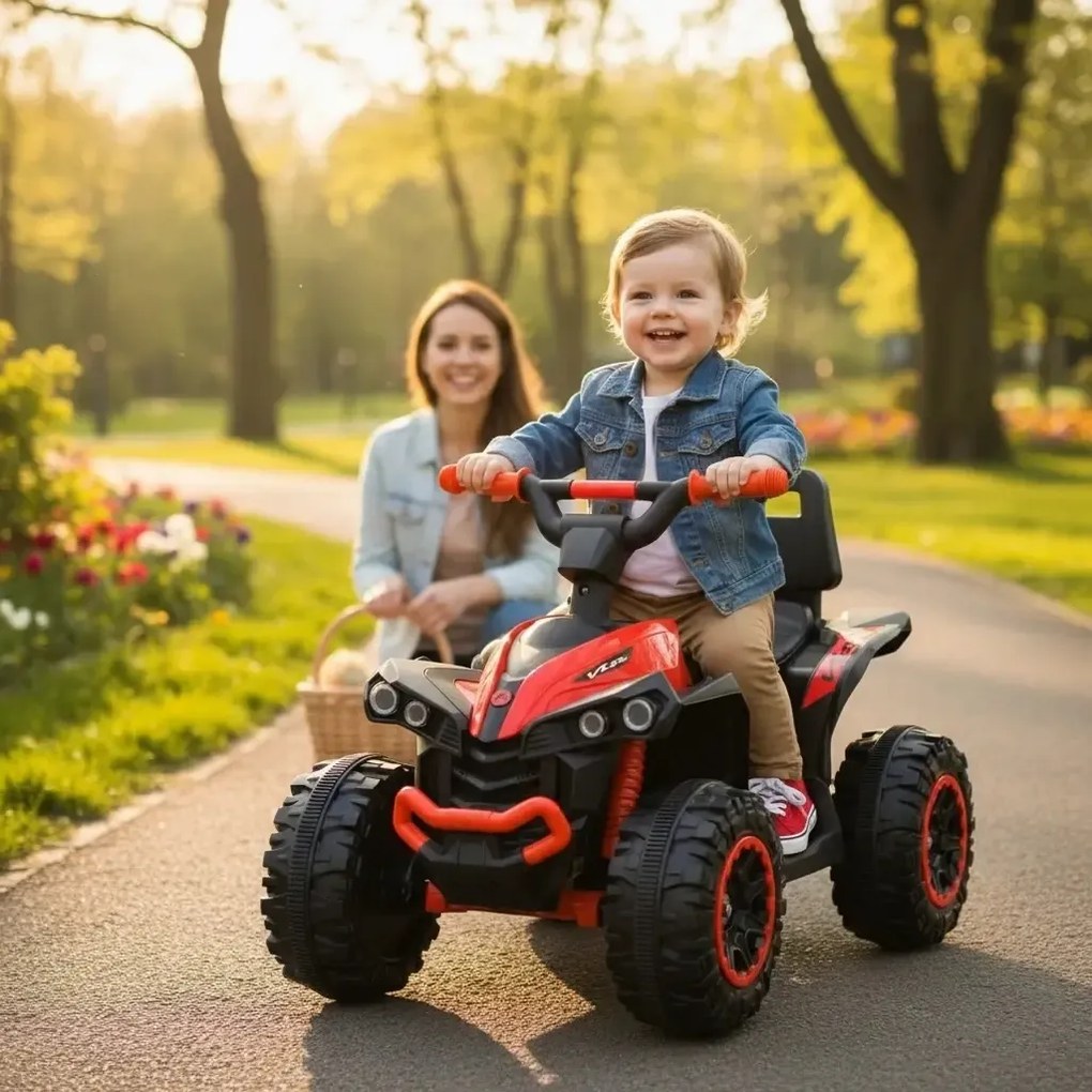 ATV Electric cu acumulator pentru copii NOVOKIDS™ Mini Monster , Lungime 68 cm, 3-6 ani , Max 30 kg , 6V, Rosu cu Negru