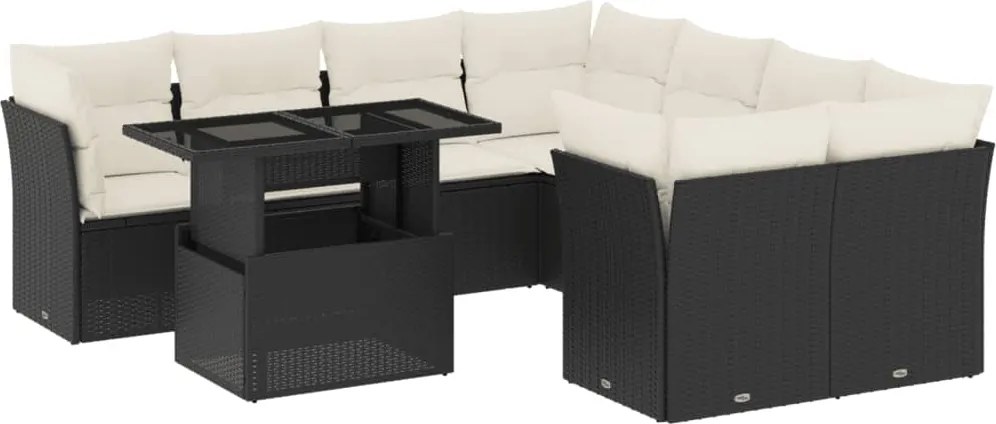 vidaXL Set mobilier de grădină cu perne, 9 piese, negru, poliratan