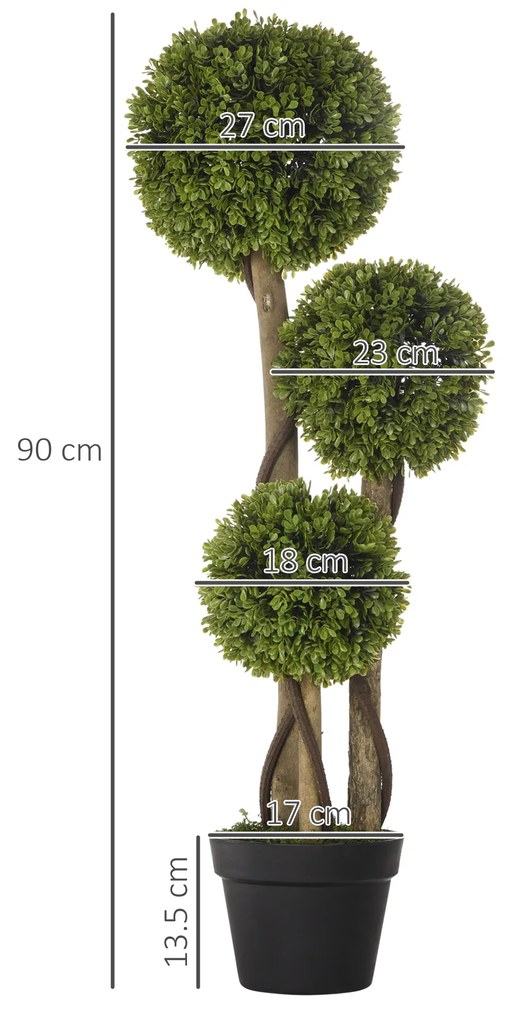 HOMCOM Plante Artificiale Decorative Buxus, Planță Sferică în Ghiveci, Plante Artificiale pentru Decor de Interior și Exterior, 90cm | Aosom Romania