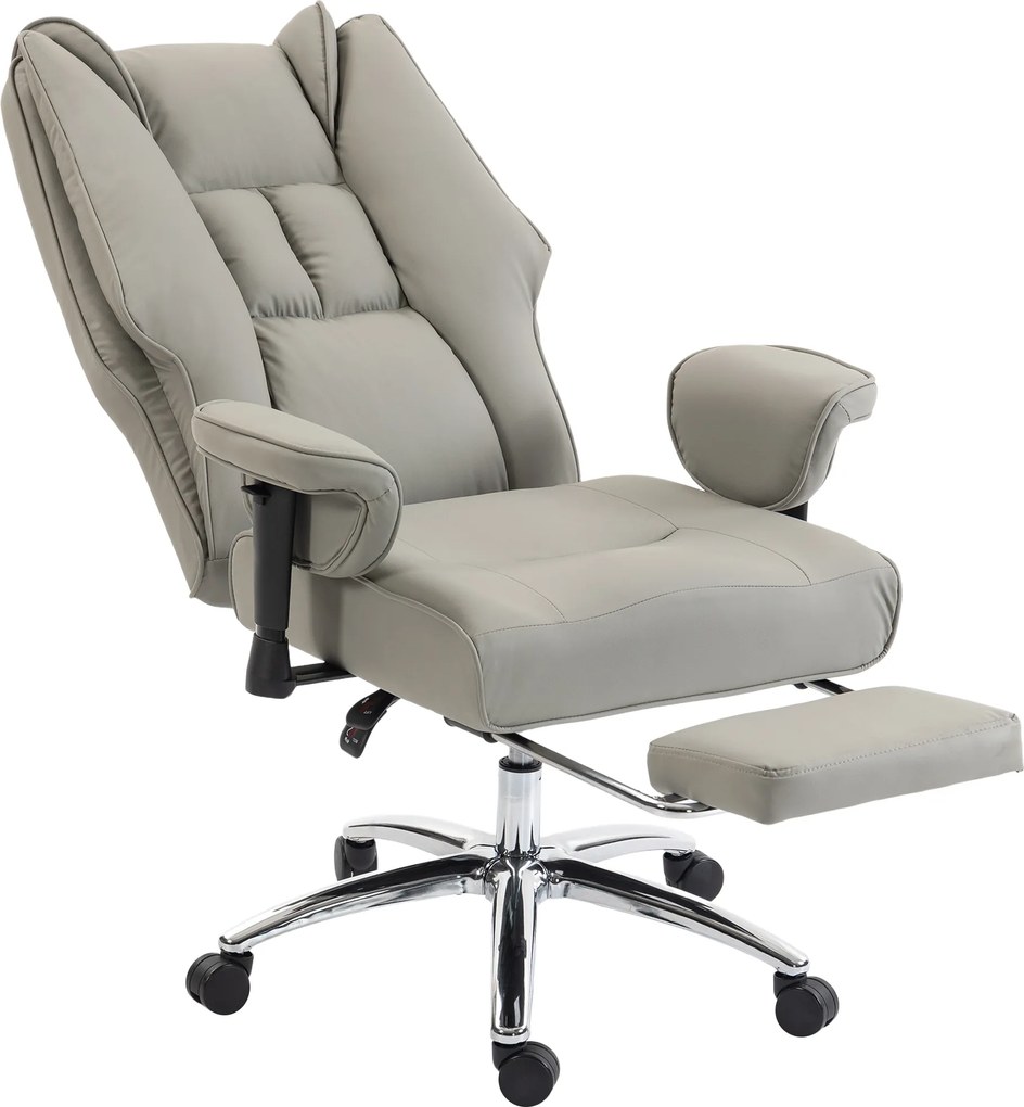 HOMCOM Scaun de birou ergonomic rabatabil cu suport picioare, spătar înalt, înălțime reglabilă, gri deschis | Aosom Romania