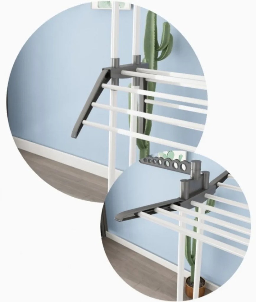 Suport vertical, pliabil, pentru uscat rufe, SU02, alb-gri, 3 niveluri, 6 brațe pliabile,, eCarla