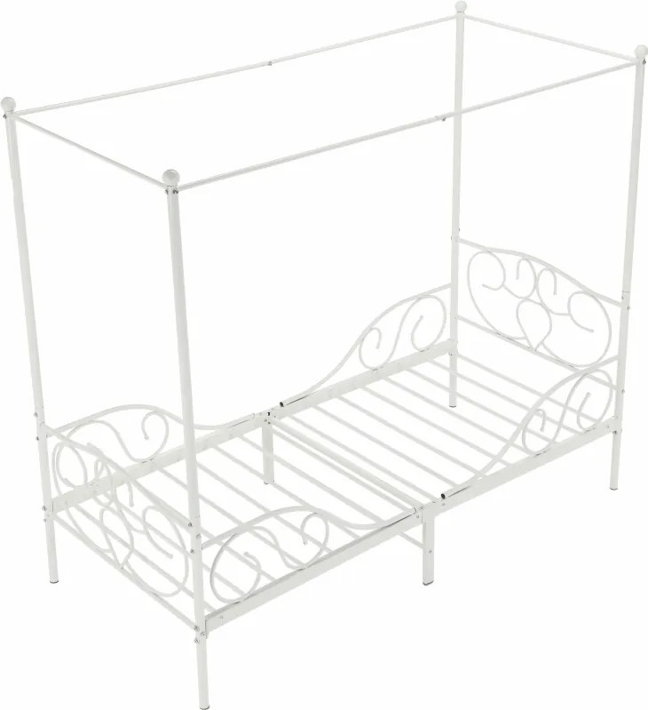 Pat metalic cu baldachin,  alb, 90x200, ADELISA