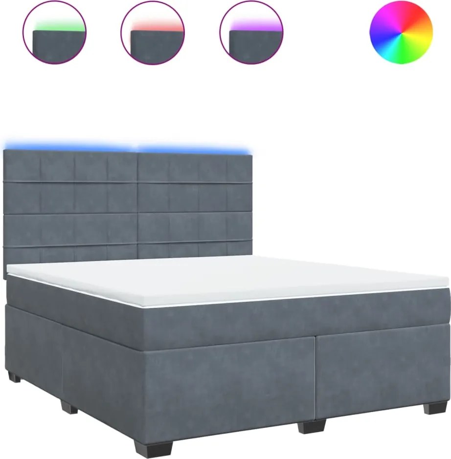 vidaXL Pat box spring cu saltea, gri închis, 180x200 cm, catifea
