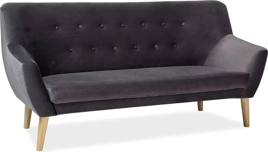 Canapea NORDIC 3, gri - Bluvel 14, stofa catifelata/lemn de fag, 180x7