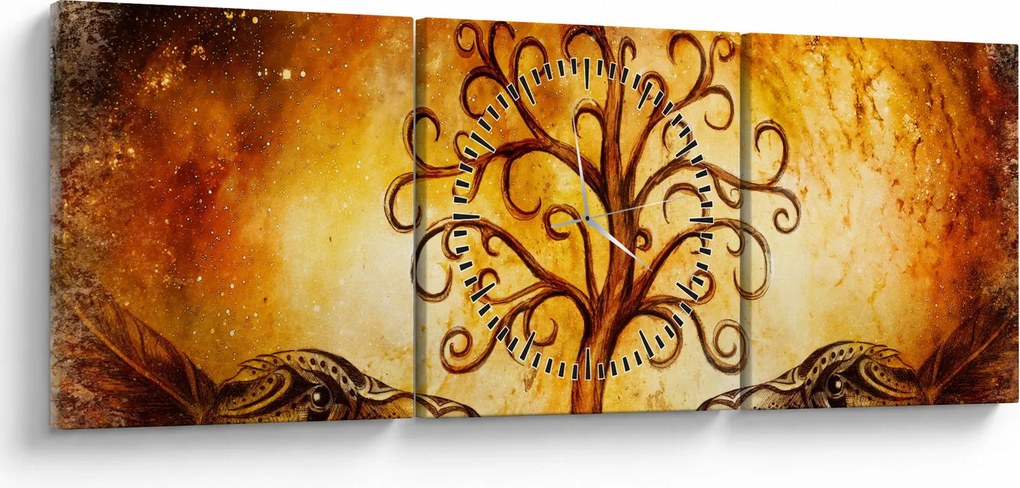 Tablou natural abstract cu copac (cu ceas) (90x30 cm)