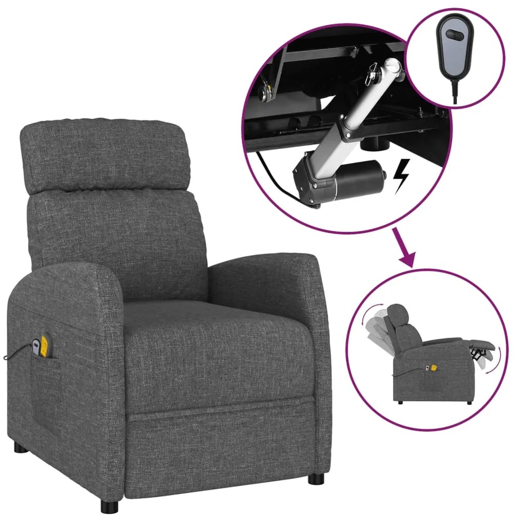 3073647 vidaXL Fotoliu de masaj electric rabatabil, gri închis, textil