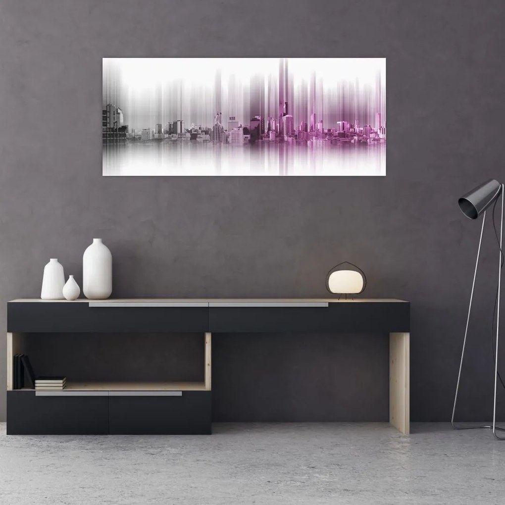 Tablou - Panorama orașului, roz-gri (120x50 cm)