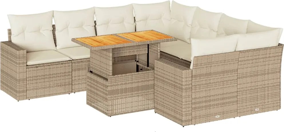 vidaXL Set canapele de grădină, 9 piese, cu perne, bej, poliratan