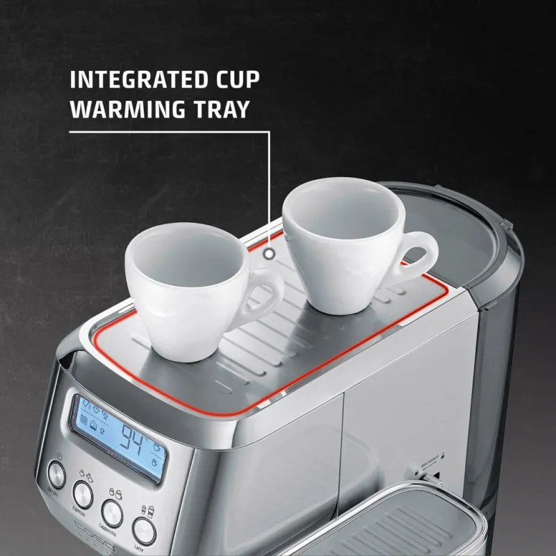 Espressor manual Caso Gourmet Latte, 1350 W, 20 bari, 1,3 l, ULKA, 6 programe, Cafea macinata si paduri ESE, Portafiltru, Spumare lapte cu rezervor incorporat, Otel inoxidabil