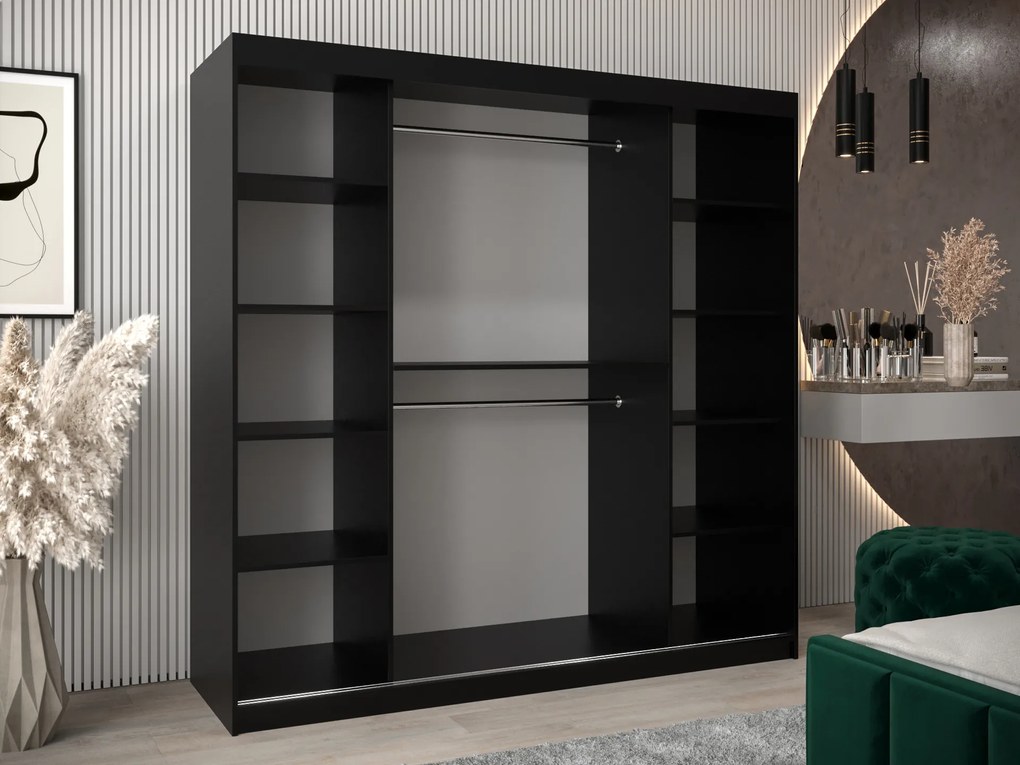 Dulap de haine 200 cm Eclipse (Negru mat + Stejar sonoma). 1063434