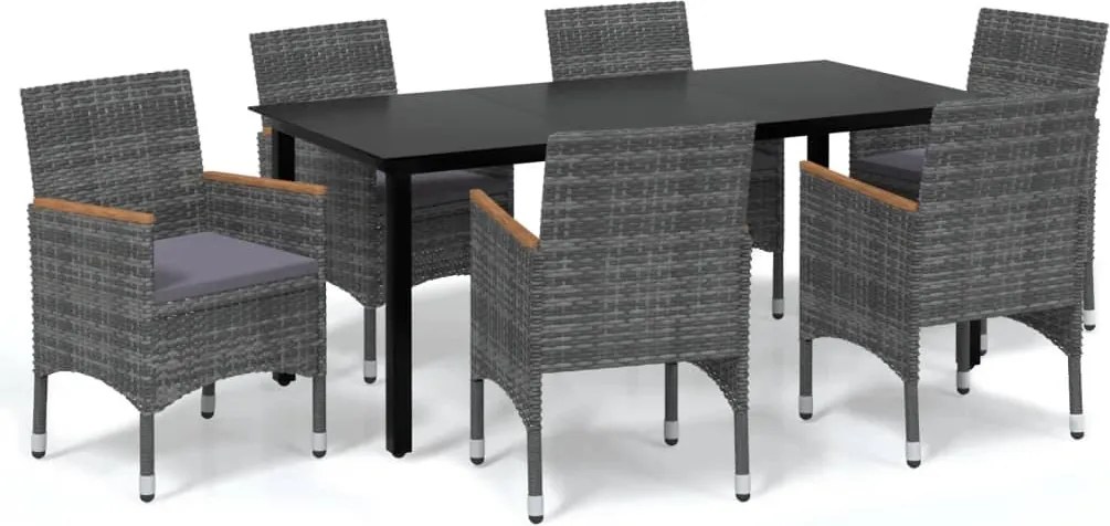 vidaXL Set de mobiler de grădină cu perne, 7 piese, gri, poliratan