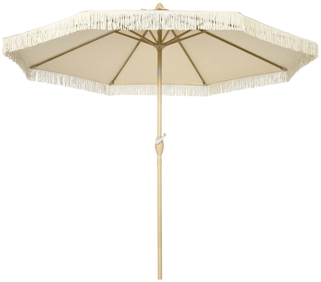 Outsunny Umbrelă de Grădină Înclinabilă pe 3 Niveluri cu Franjuri, Manivelă și Tijă cu 2 Secțiuni, Ø265x244 cm, Crem | Aosom Romania