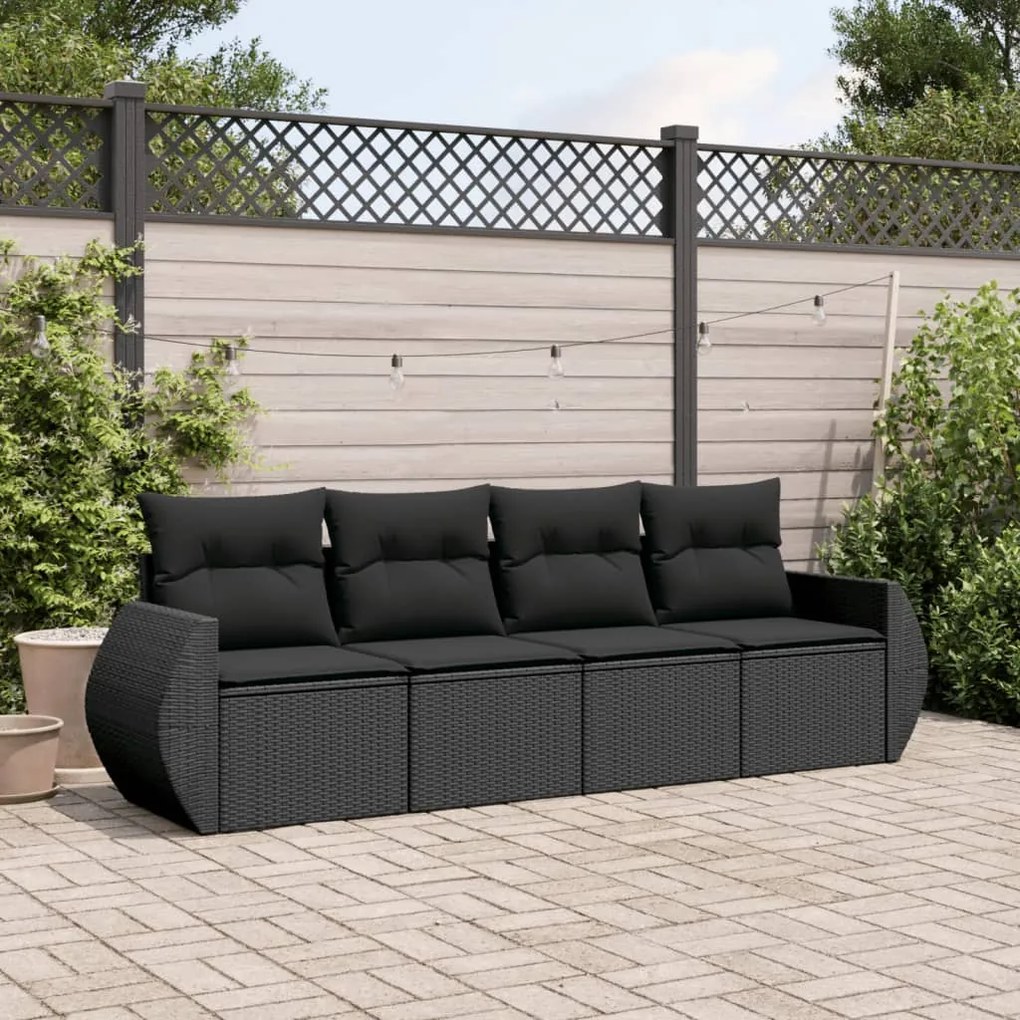vidaXL Set mobilier de grădină cu perne, 4 piese, negru, poliratan