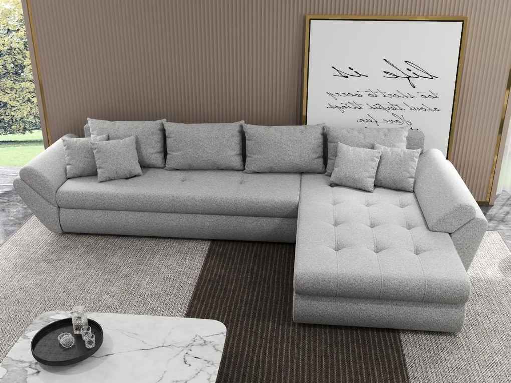 Colțar extensibil dumonde cu ladă de depozitare si sezut confortabil din spuma high-density, Loana XL Euphoria Dove II 335x185 cm