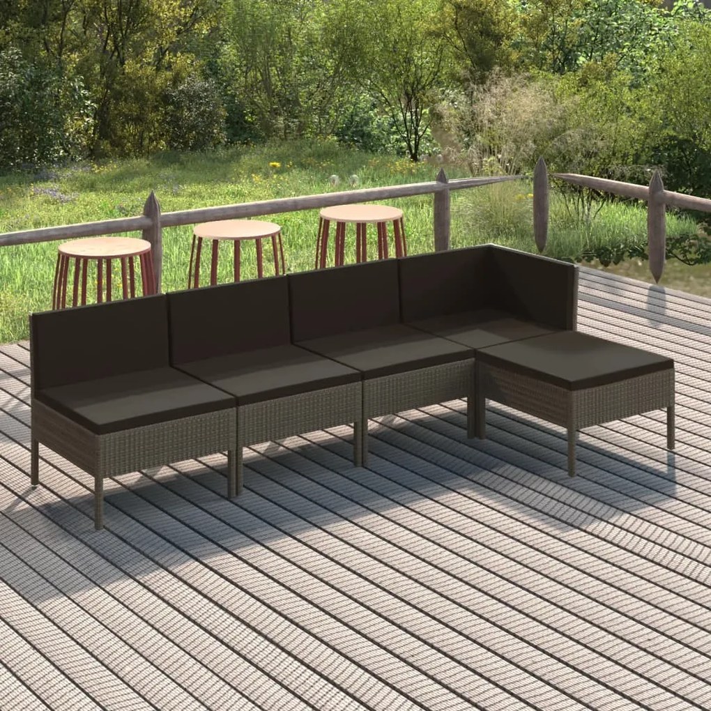 3094370 vidaXL Set mobilier de grădină cu perne, 5 piese, gri, poliratan