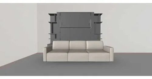 Set pat rabatabil dublu (150X200), 2 biblioteci 50 cm si canapea 3 locuri - NOVA SMALL BOOKCASES & TRIPLE SOFA SET