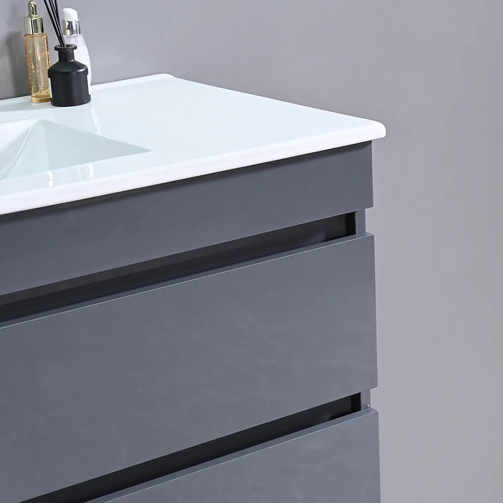 Mobilier de baie Cube 100 cm cu chiuvetă ceramică 2 sertare cu oglindă 60x100 cm gri antracit