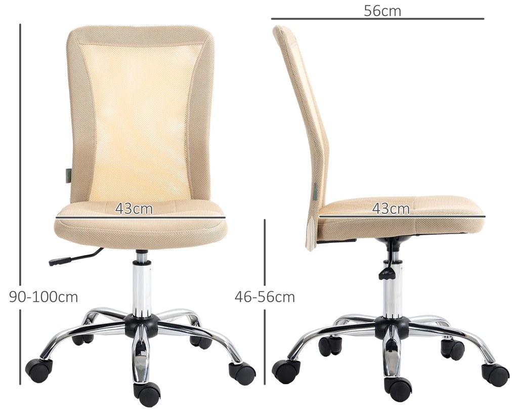 Vinsetto Scaun de birou ergonomic înălțime reglabilă picior cromat rotativ 360° îmbrăcăminte material textil bej | Aosom Romania