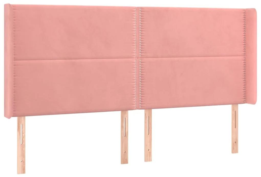 Tablie de pat cu aripioare, roz, 183x16x118 128 cm, catifea 1, Roz, 183 x 16 x 118 128 cm