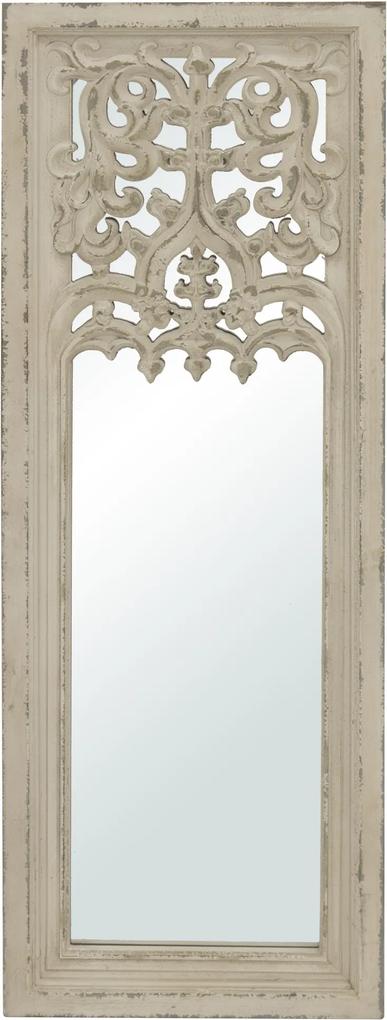 Oglinda de perete, cadru lemn, alb antichizat, 121.5x42.5x4 cm