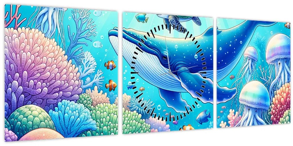 Tablou – Lume subacvatică (cu ceas) (90x30 cm)