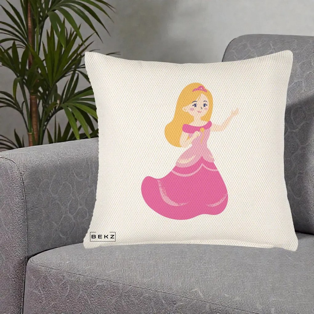 Perna Personalizata Printesa Roz cu Microfon, 40x40 cm, Crem Reliefat, Husa Detasabila, Perna Inclusa, BEKZ®