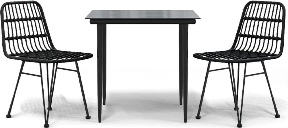 vidaXL Set mobilier de grădină, 3 piese, negru, poliratan