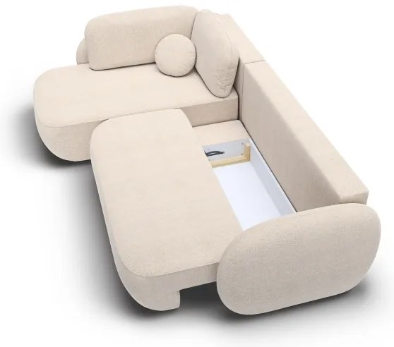 Canapea colțar extensibilă OLBIA, stânga, L, bej, cu spațiu de depozitare