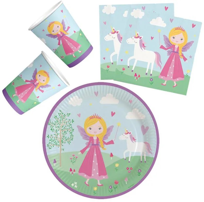 Prințese Set de petrecere Princess cu 36 de piese și farfurie de 23 cm