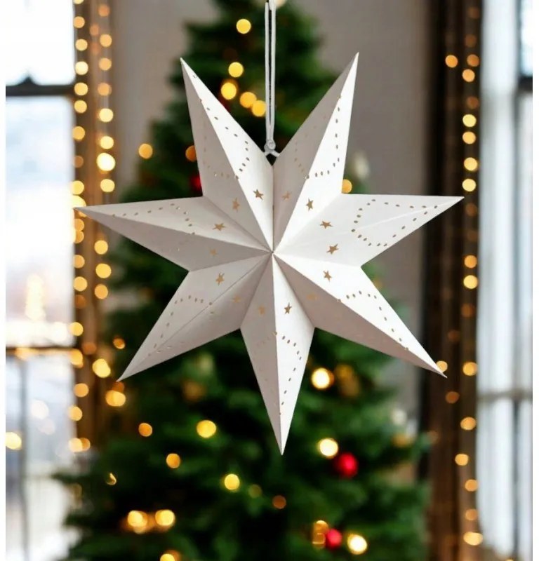 Stea de hartie de Craciun cu sapte colturi STARLET 35 cm, alba