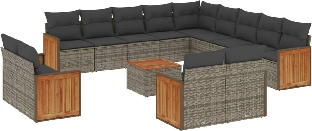 vidaXL Set mobilier de grădină cu perne, 14 piese, gri, poliratan
