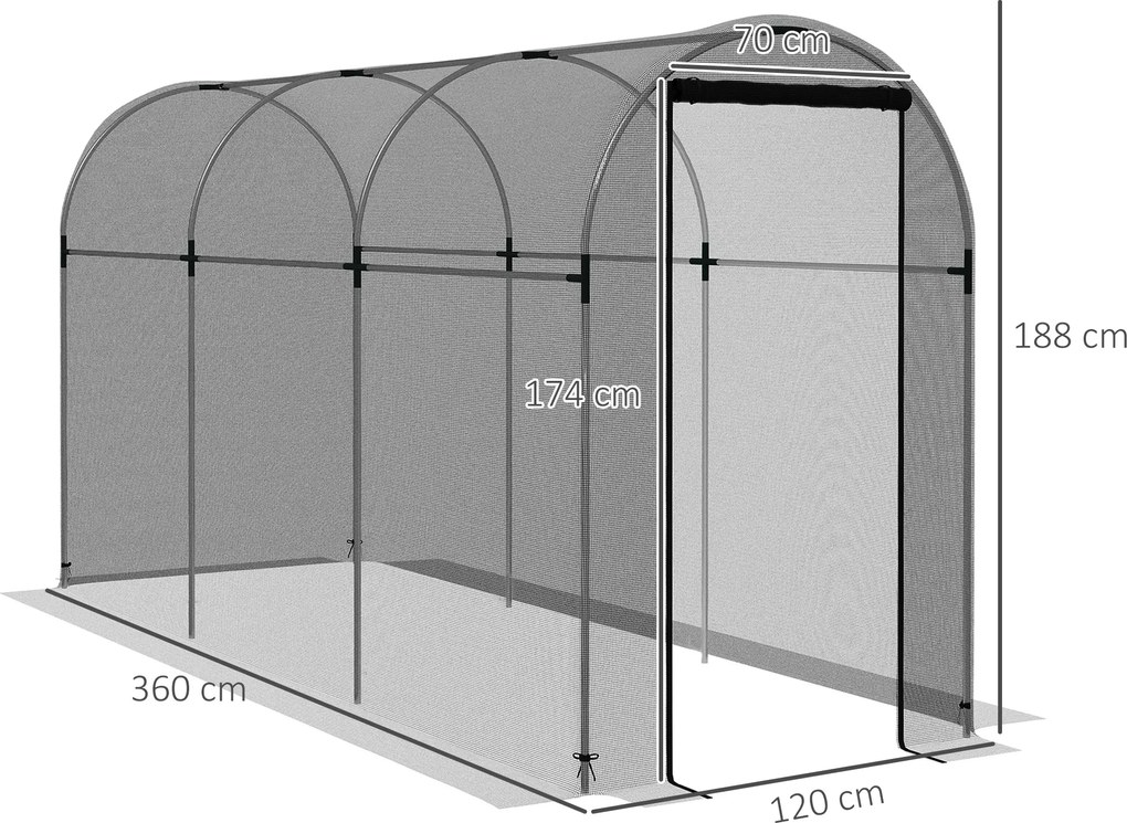 Outsunny Plasă protecție păsări, protecție plante, robustă, ușă cu fermoar, 120x360x188 cm, Negru/Argintiu | Aosom Romania