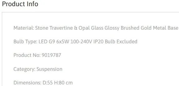 Candelabru cu 6 brate, Metal, Auriu, Travertin, Sticla, FILOMENA