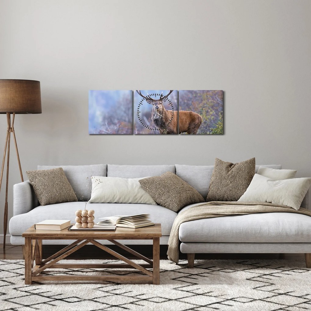 Tablou - Cerb în peisaj (cu ceas) (90x30 cm)