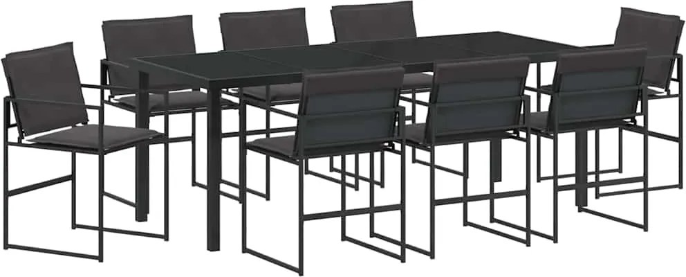 vidaXL Set de masă pentru grădină 9 pcs Negru