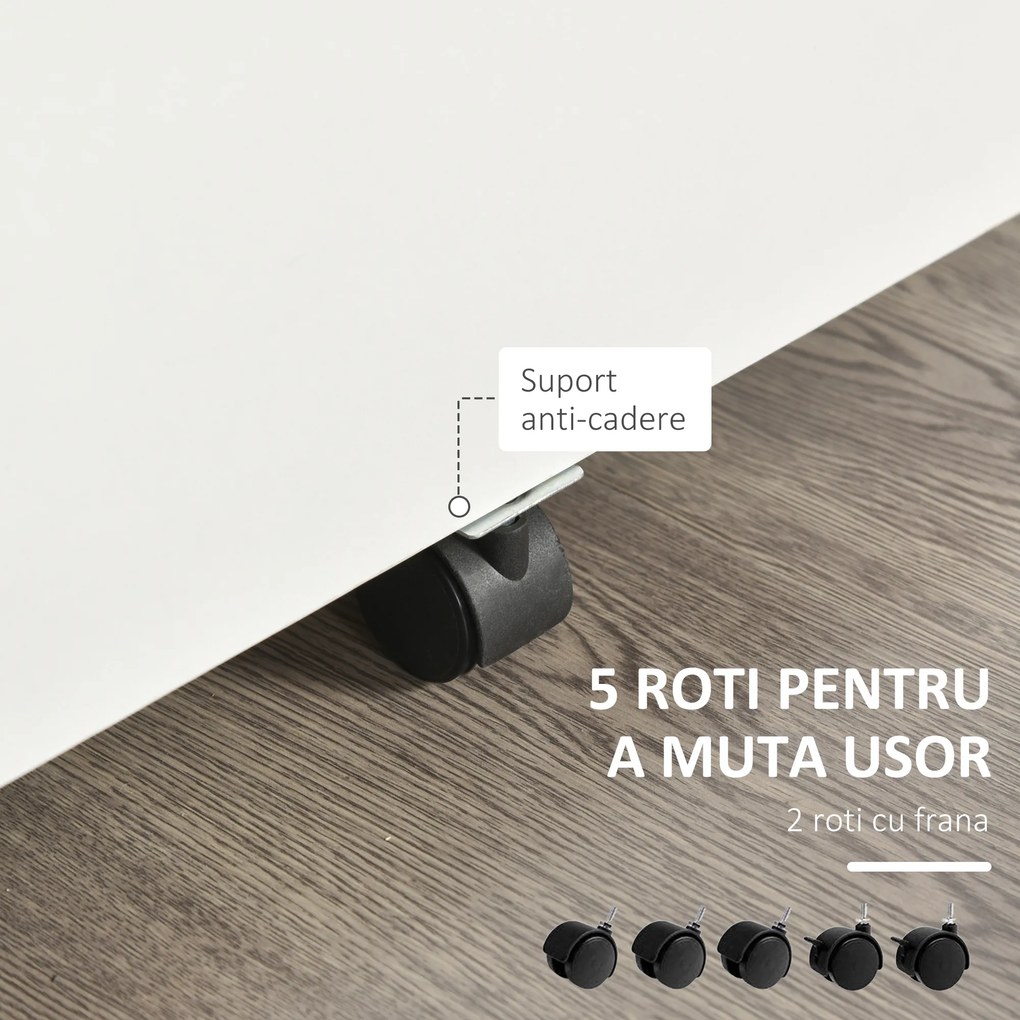 Vinsetto Dulap cu sertare, cu 2 Sertare și 5 Roti, Fiset Birou cu Încuietoare, Design Modern, Alb| Aosom Romania