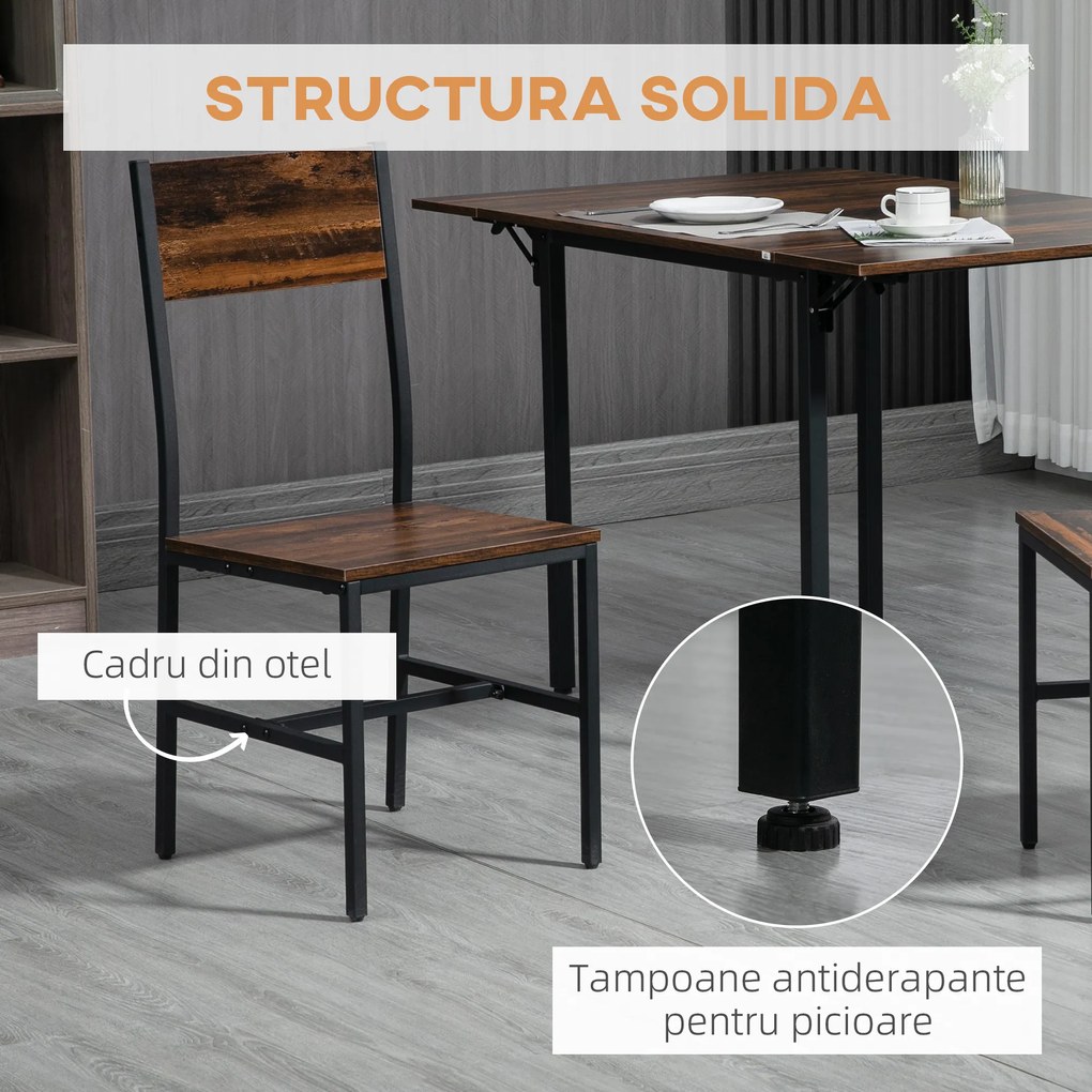 Set de 3 piese HOMCOM, masa cu extensie plianta, 2 scaune | Aosom RO