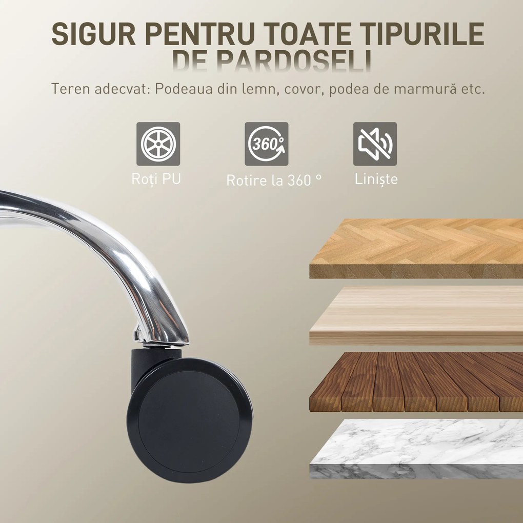 HOMCOM Scaun de birou cu suport pentru picioare și tetieră, din piele PU, spumă și metal, 76x73x117-125 cm, negru | Aosom Romania