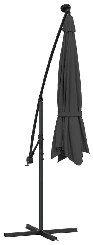 Umbrela suspendata cu LED si stalp din otel, antracit, 300 cm Antracit, 300 cm
