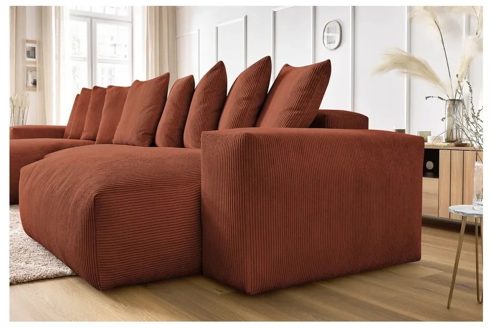 Colțar cărămiziu cu tapițerie din catifea reiată Voltaire – Bobochic Paris