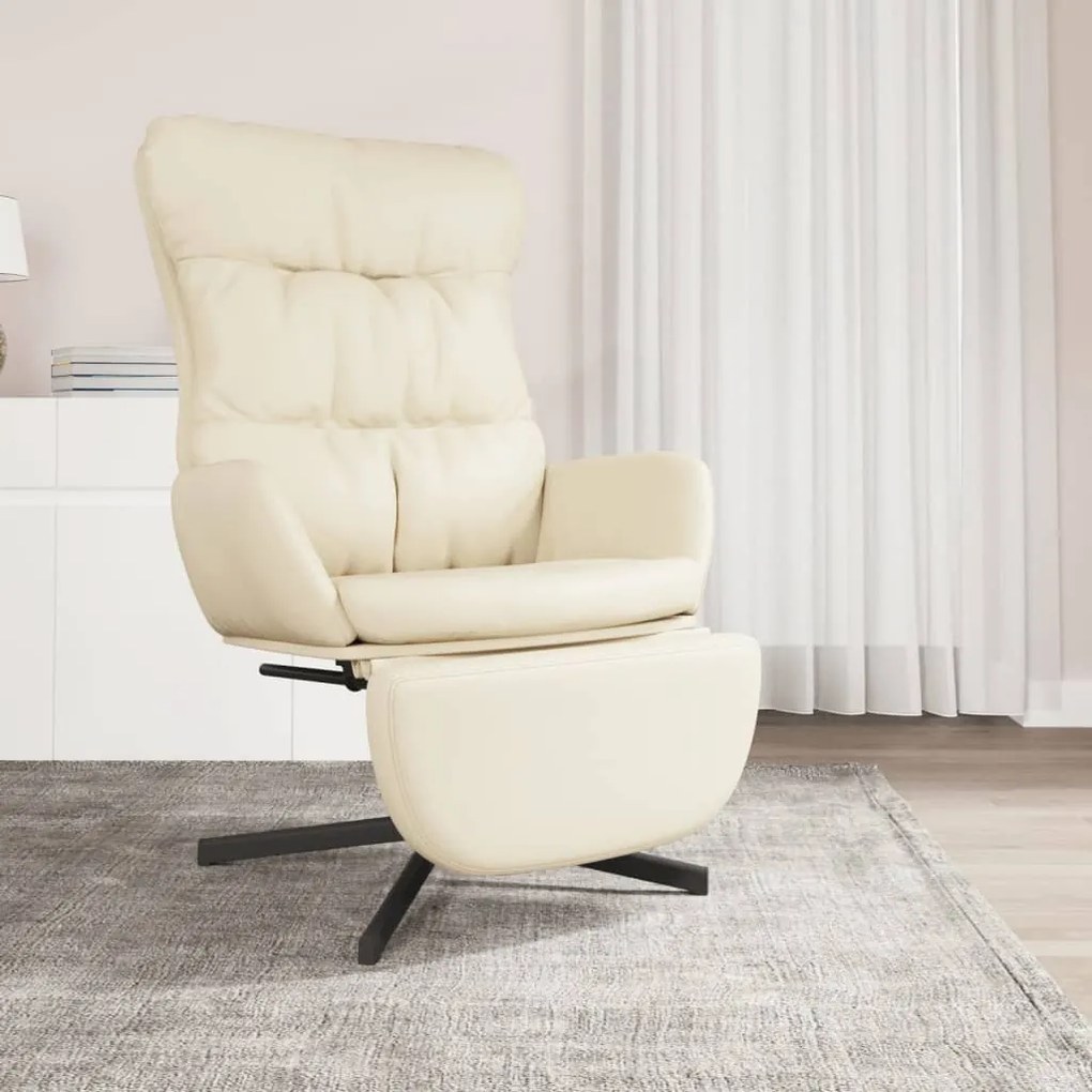3097613 vidaXL Scaun de relaxare cu taburet, crem, piele ecologică