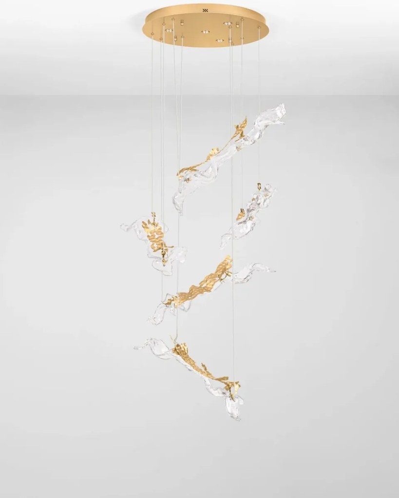 Lustra cu pendule LED otel auriu si sticla transparenta AVESA 60W