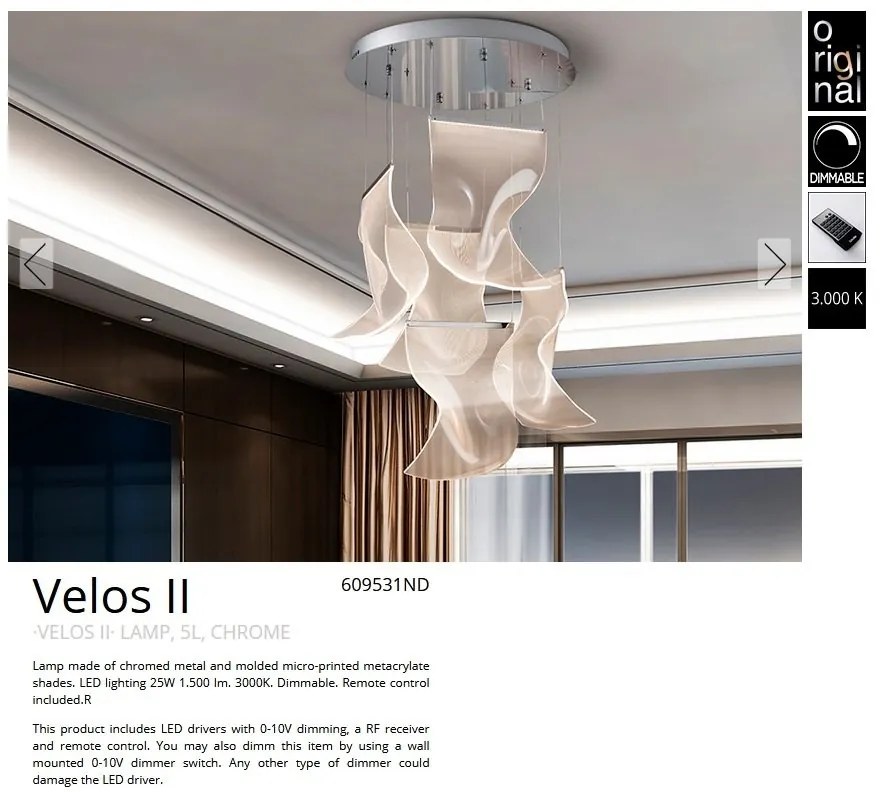 Lustra LED dimabila cu telecomanda design exclusivist 50cm Velos II crom