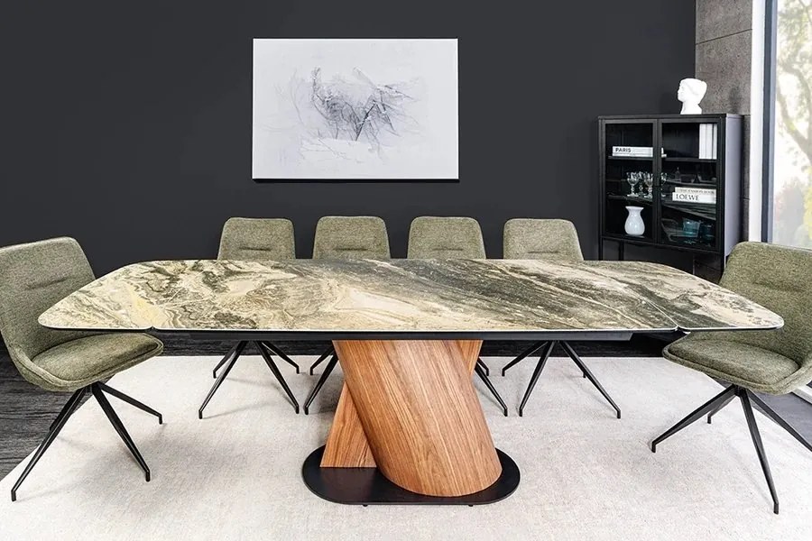 Masa extensibila ceramica bej taupe, furnir lemn de nuc ELEMENTS 180-260cm